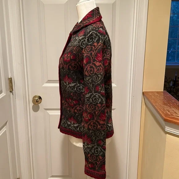 Chessy Lewis Wool Blend Cardigan Sweater in Red & Grey Pattern Size Small - Picture 3 of 7